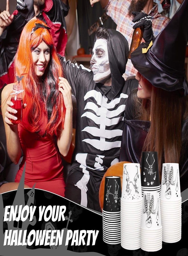 وولاين مجموعة أكواب ورقية من والين، 100 قطعة، بتصميم هيكل عظمي للهالوين، باللونين الأسود والأبيض، أكواب هيكل عظمي راقص للاستخدام مرة واحدة، مناسبة للمشروبات الساخنة والباردة، مثالية لأعياد الميلاد والعطلات وحفلات الهالوين، سعة 9 أونصة. - Image 5